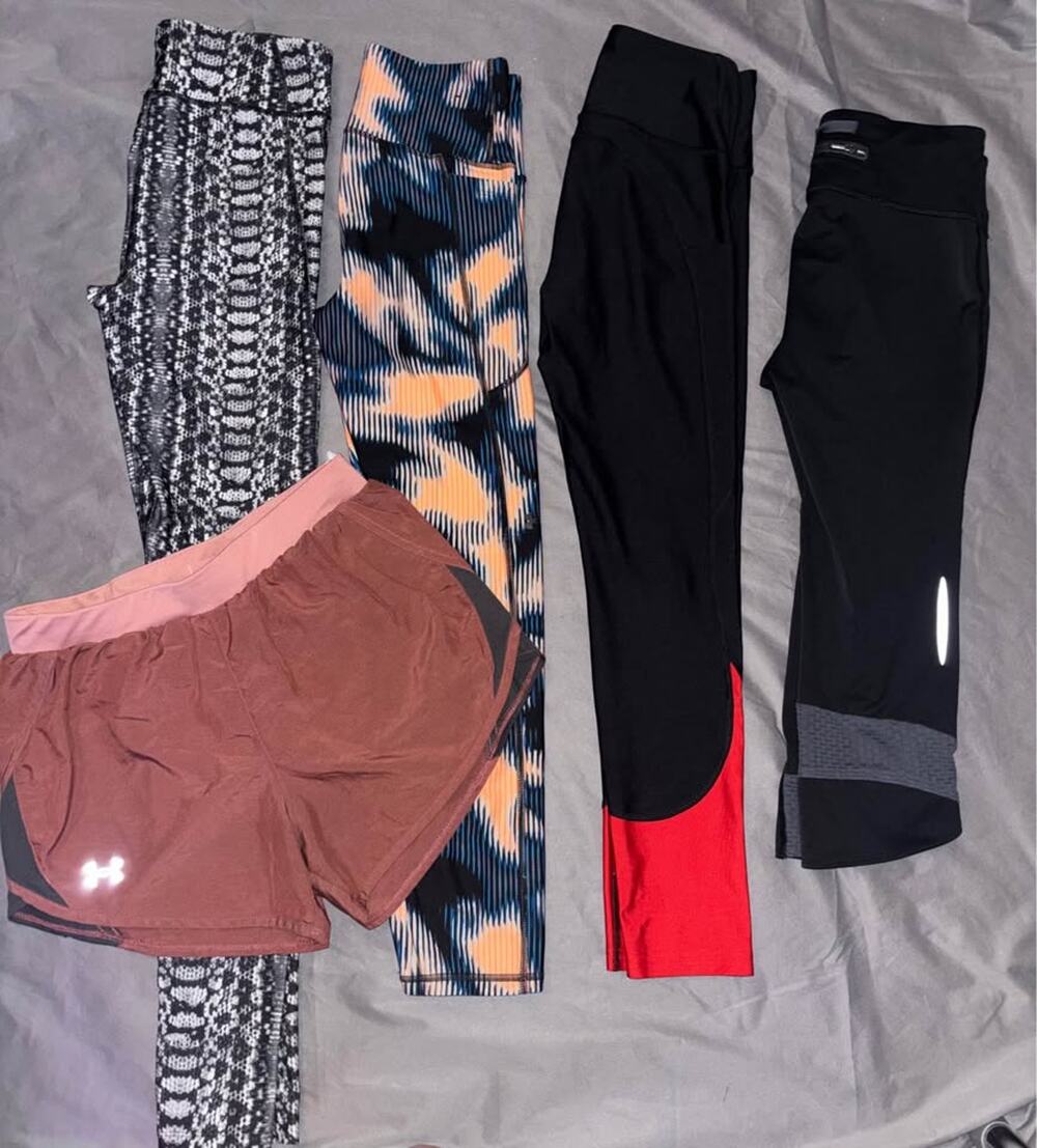 5 pc Under Armour Women's Athletic Leggings and Shorts Bundle (Small)